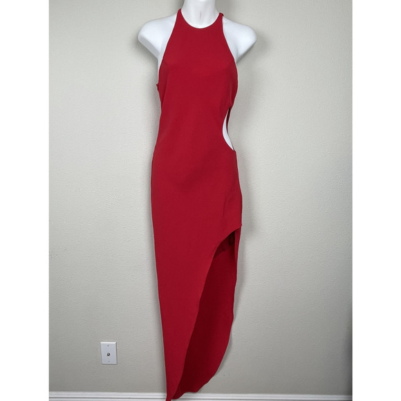 Amanda Uprichard Red Maxi Dress XS High Neck Cutout Slit Formal Sleeveless‎ - Picture 1 of 9